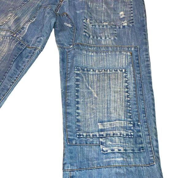 Azzure Patchwork Sz 36x34 Light Wash Button Fly Distressed Bootcut Denim Jeans - Picture 5 of 11